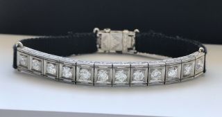 Art Deco Platinum Old European Cut Diamond Line Bracelet Antique Vintage