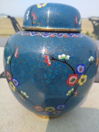 Vintage Stunning 6 " Cloisonne Brass Enamel Lidded Ginger Jar Urn Vase