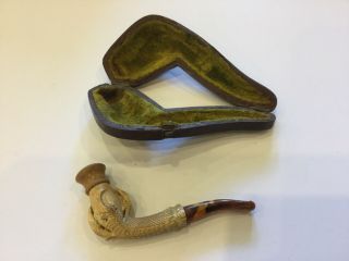 Antique Miniature Smoking Pipe With Eagle Claw And Case