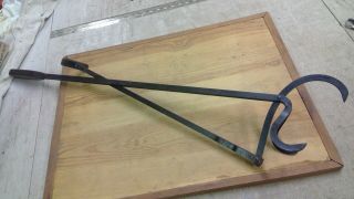 Vintage Fireplace Log Grabber Tongs Fire Pit Camping Tool Antique Long 34”