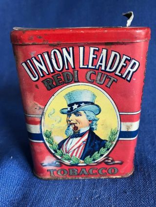 Antique Union Leader Redi Cut Tobacco Tin Pipe Cigarette Pocket Box Uncle Sam