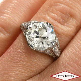 Antique Art Deco 5.  28ct European Diamond Platinum Filigree Engagement Ring Nr