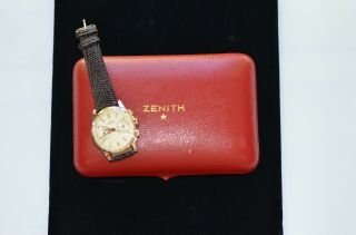 Vintage Zenith Chronograph Wrist Watch,  18k Cal.  156 Box & Papers,  38mm