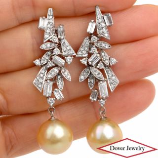 Antique Diamond Golden South Sea Pearl 18k Gold Long Earrings 12.  1 Gramsnr