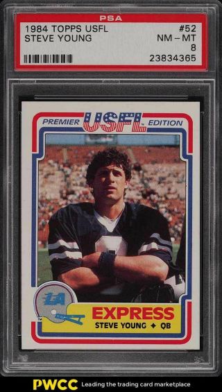 1984 Topps Usfl Steve Young Rookie Rc 52 Psa 8 Nm - Mt