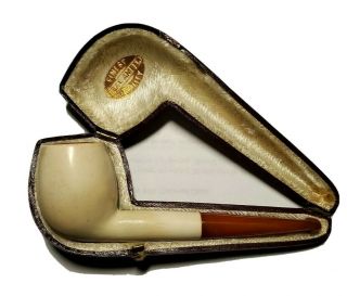 Antique Meerschaum Smoking Pipe W/ Amber Mouthpiece