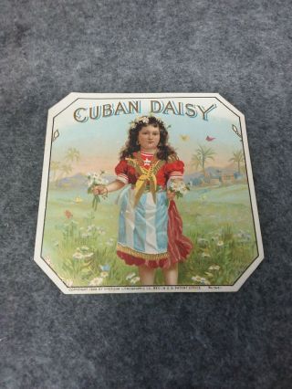 Rare Cuban Daisy Cigar Box Label Girl Daisies American Litho Co.  Copyright 1898
