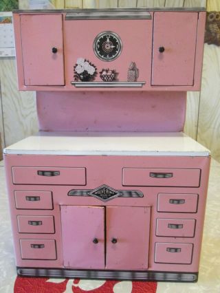Vintage 1950s Pink Wolverine Metal Toy Kitchen Cabinet