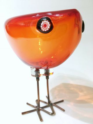 Vintage Modern Red Pulcino Glass Bird By Alessandro Pianon