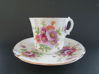 Vintage Hammersley Teacup & Saucer Set Purple Pink Daisy Flowers