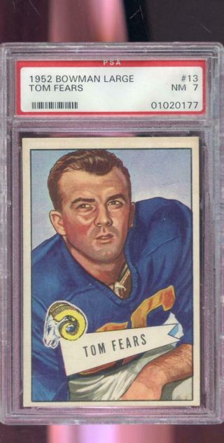 1952 Bowman Large 13 Tom Fears Los Angeles Rams Nm Psa 7 Graded Football Card
