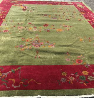 Art Deco Chinese Rug,  An Attractive Emerald Green Art Deco Design Chinese Rug