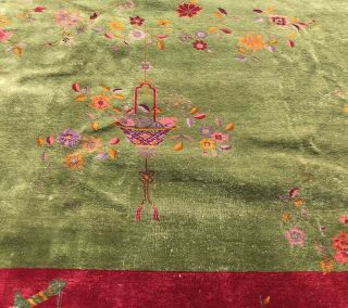 ART DECO CHINESE RUG,  AN ATTRACTIVE EMERALD GREEN ART DECO DESIGN CHINESE RUG 3