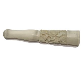 Vintage Cigarette Holder Mouthpiece Meerschaum Bone Carved Roses Antique
