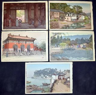 Five Japanese Woodblock Prints - Hiroshi Yoshida Circa 1876 - 1950