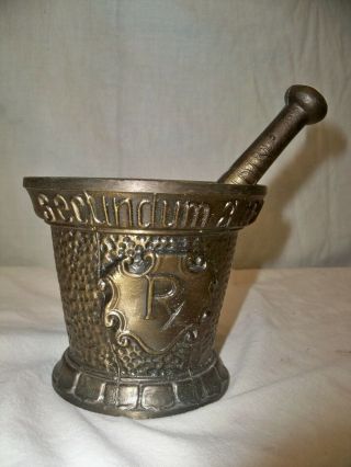 Vintage Brass Rx Apothecary Mortar And Pestle Pill Medication Crusher Herbs
