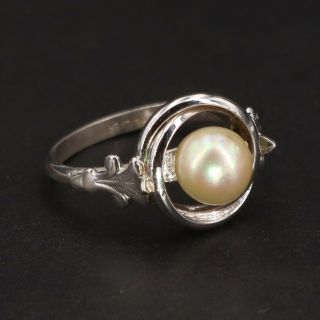 Vtg Sterling Silver - Freshwater Pearl Orb Ornate Solitaire Ring Size 8 - 3g
