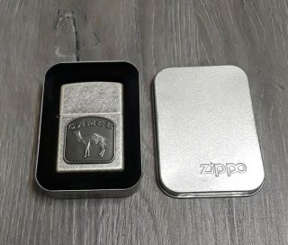 Camel Antique Silver Plate Zippo Never Fired In Tin Broken Seale P2 2