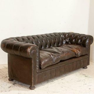 Antique Vintage Brown Leather Chesterfield Sofa