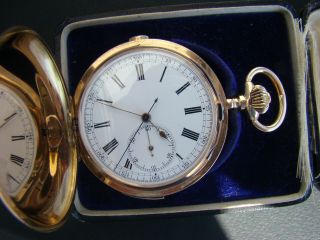 Antique Solid 14k Gold Full Hunter Quarter Repeater Chronograph Pocket Watch