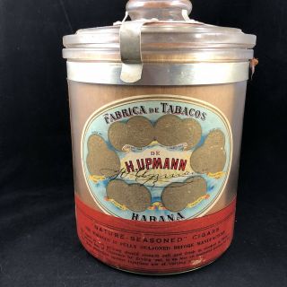 H Upmann Antique Cigar Glass Tobacco Humidor Fabrica De Tabacos 1912 Jar Cuba