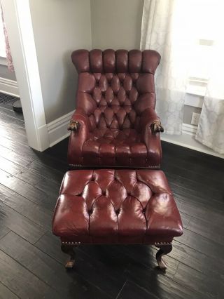Vintage Leather Club Chair And Ottoman Rip Van Lee Chair,  Forslund Furniture