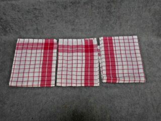 3 French Vintage Cotton Tea Kitchen Towels W/ Red Stripes Pattern