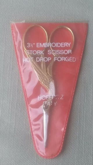 Vintage Hoffritz Stork Crane Bird Gold Wash Scissors 3 5/8” Sewemborider Italy
