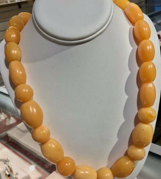 Antique Butterscotch Egg Yolk Baltic Amber Oval Bead Necklace 139.  4 Grams 28”