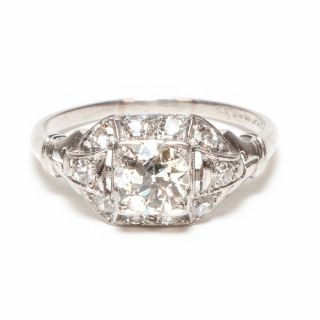 Estate Antique Vintage Platinum Art Deco Diamond Wedding Engagement Ring 1.  31 Ct