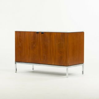 Florence Knoll Vintage Walnut And Marble Credenza Cabinet Sideboard Fin Back