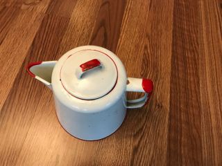 Vintage Red & White Enamelware Coffee Pot With Lid 6 Cups