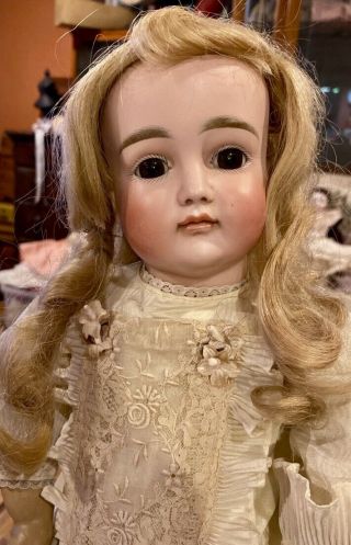 C1890 19” Antique German Bisque Doll Closed Mouth Kestner On Early Body