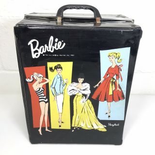 Vintage 1961 Mattel Barbie Ponytail Black Vinyl Accessories Carrying Case Trunk