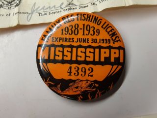Rare 1938 - 1939 Marks Mississippi Family Fishing License W/ Paperwork