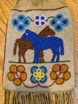 Antique Native American Great Lakes Pictorial Beaded Pipe Bag Circa 3