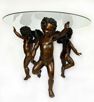 Antique 3 Bronze Cherub Coffee Table Circa 1900 France