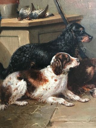 Antique 19th C Oil Painting Setter Hunting Dogs 3