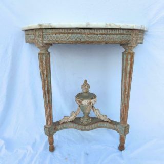 A Fine Louis Xvi Carved And Painted Marble Top Demilune Console,  18th Century