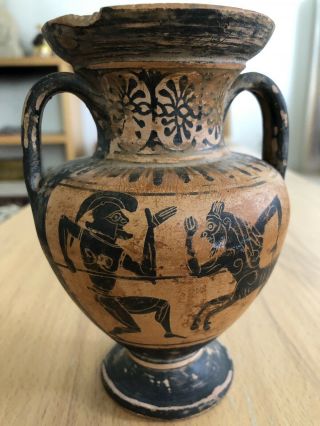 Ancient Greek Attic Black Figure Strap Handle Vase Amphora 5 - 6th Century