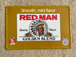Red Man Chewing Tobacco Metal Sign Vintage " Smooth,  Mild Flavor " Golden Blend 96