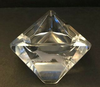 Vintage Heavy Lead Crystal Ashtray With Etched Borzoi Russian Wolfhoud Image