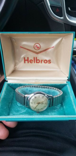 Vintage Helbros Men’s Wind Up Stainless Steel Watch,  Includes Helbros Box
