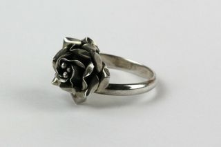 Vintage Taxco Mexico Ts - 30 Sterling Silver 3d Rose Flower Ring Size 7