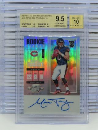 2017 Contenders Optic Mitchell Trubisky Rookie Ticket Auto Bgs 9.  5/10 Bears R95