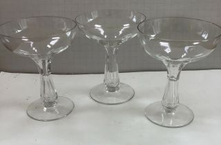 Vintage 60s Hollow Stem Crystal Champagne Glasses 4 1/2 X 5 1/2“ Set Of 3