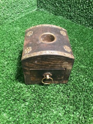 Antique Vintage Wooden Trinket Box Sliding Drawer Candle Holder
