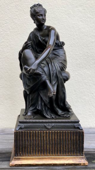 19th Century Classical Bronze Antique Statue Of Draped Woman Figure Sculpture