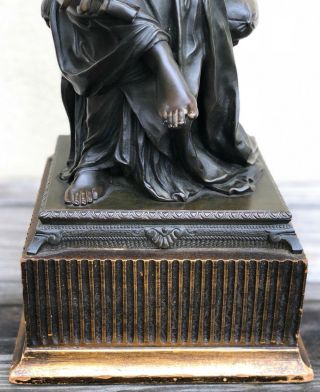 19th Century Classical Bronze Antique Statue Of Draped Woman Figure Sculpture 2