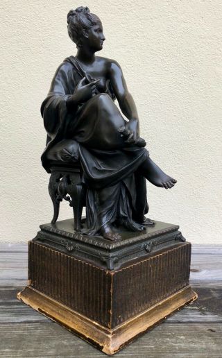 19th Century Classical Bronze Antique Statue Of Draped Woman Figure Sculpture 3